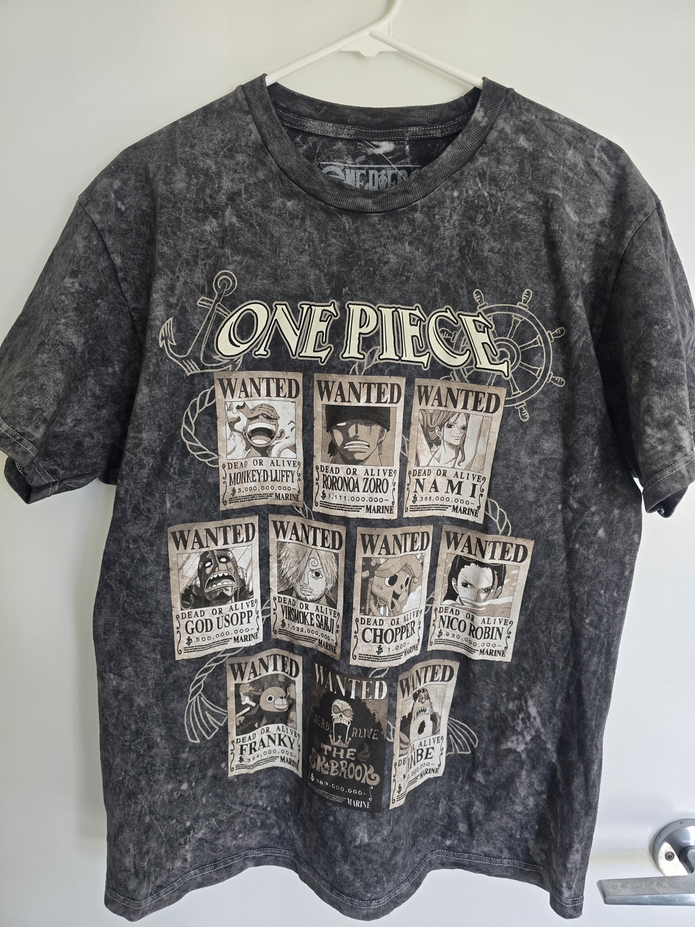 Onepiece Black Mineral Wash Graphic Tee with Beige Print